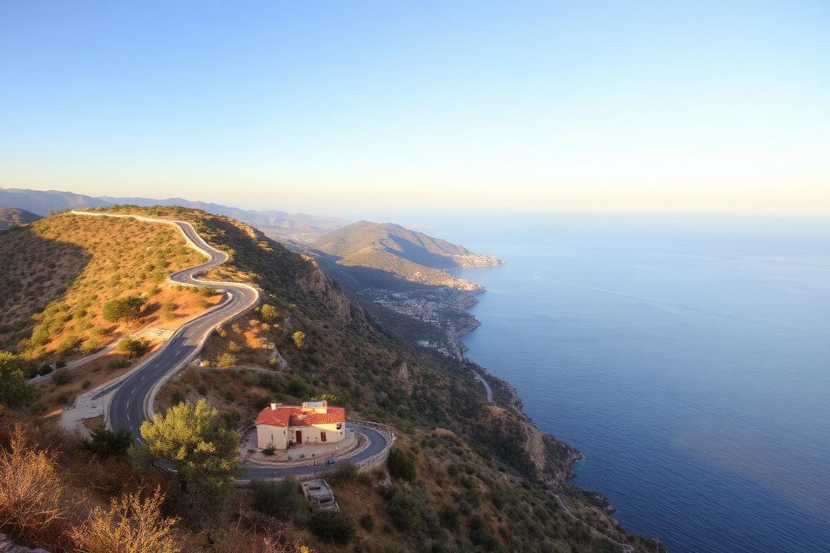 Winding coastal road above the Aegean sea